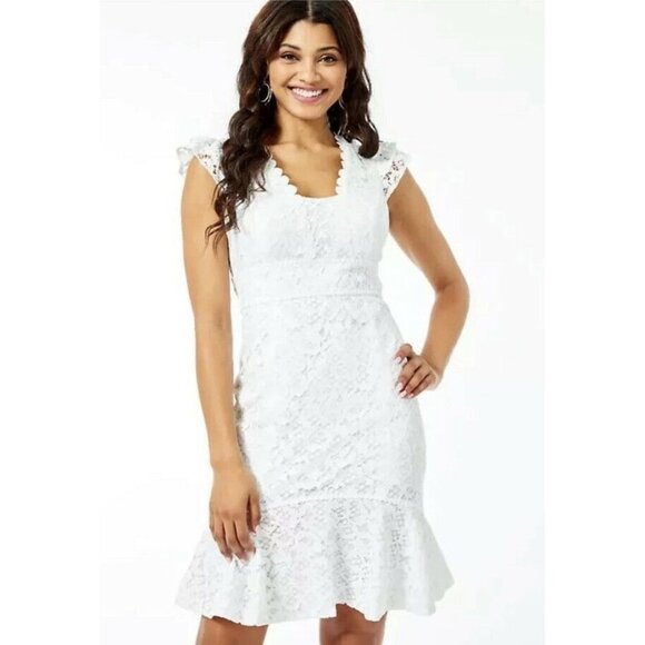 Lilly Pulitzer Marlyn Dress Size 10 Resort White Hey Hey Bouquet Lace - Picture 1 of 9